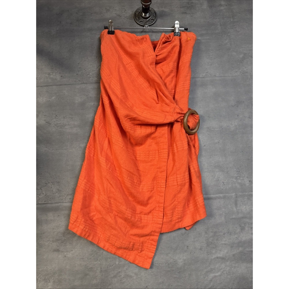 Free People bright orange strapless mini dress Draped Front Wooden Ring Accent 4